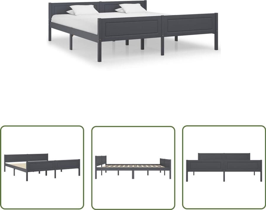 VidaXL Bedframe Massief Grenenhout 180x200 cm Grijs Houten Bed Frame Massief Grenenhout Bedframe Grijs Tweepersoons Bed Modern Bed Luxe Bed Slaapcomfort