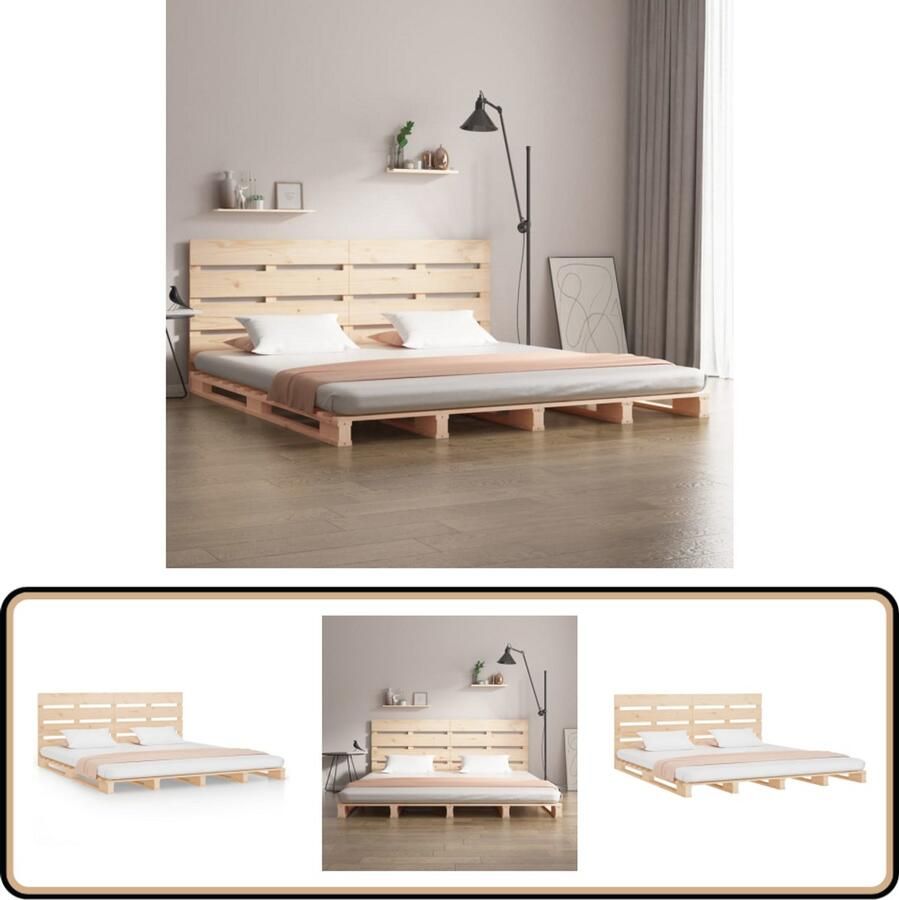 VidaXL Bedframe Massief Grenenhout 180x200 cm Houten Bed Massief Grenenhout Bedframe Tweepersoons Bed Kingsize Bed Lattenbodem Vintage Bed Landelijk Bed Moderne Slaapkamer Bedroom Furniture