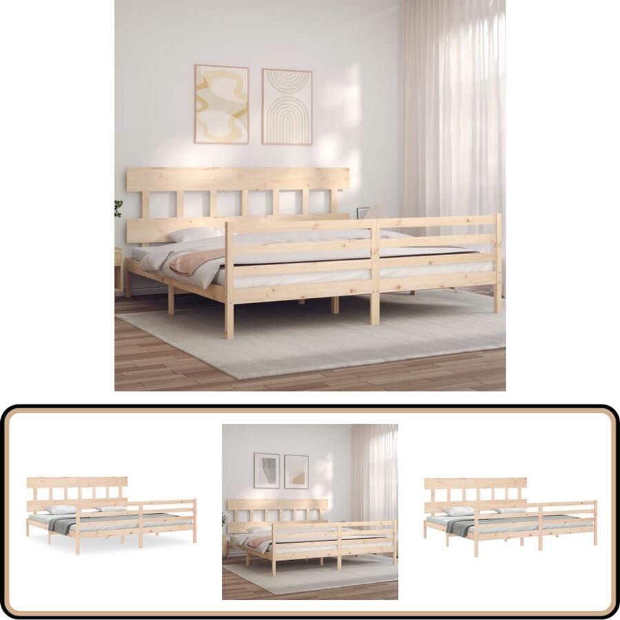 VidaXL Bedframe Massief Grenenhout 180x200 cm Massief Grenenhouten Bed Frame Tweepersoons Bed Houten Bed Bruin Bed Met Hoofdbord