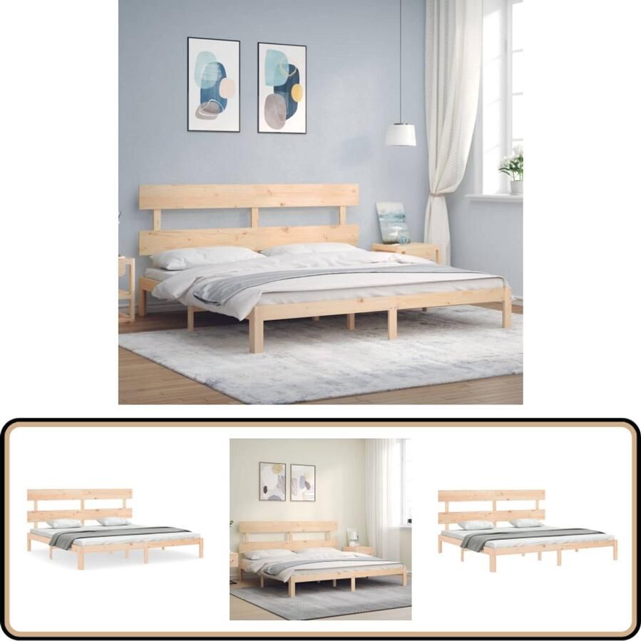 VidaXL Bedframe Massief Grenenhout 180x200 cm Massief Grenenhouten Bed Tweepersoonsbed Bed Frame Hoofdbord Slaapkamer Meubels