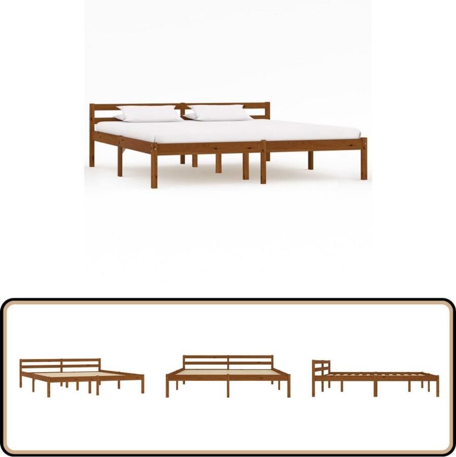 VidaXL Bedframe Massief Grenenhout 180x200 cm Massief Hout Bedframe Honingbruin Bedframe Grenenhout Bedframe Tweepersoons Bedframe King Size Bedframe