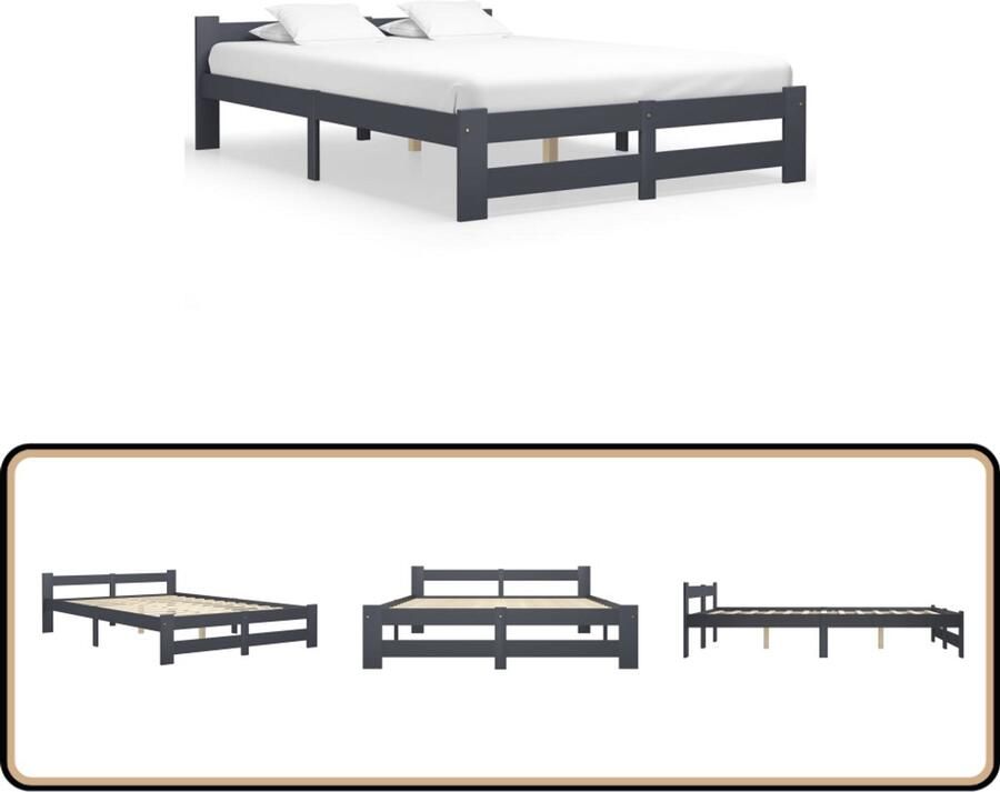 VidaXL Bedframe Massief Grenenhout 180x200 cm Massief Houten Bed Frame Donker Grijs Bed Boxspring Bed Tweepersoons Bed Slaapcomfort