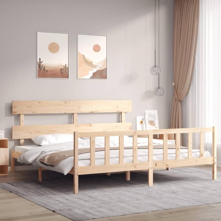 VidaXL Bedframe Massief Grenenhout 180x200 cm Massief Houten Bed Frame Tweepersoons Bed Bruine Bed Grenenhout Bed Boxspring Bed Slaapkamer Meubels - Foto 2