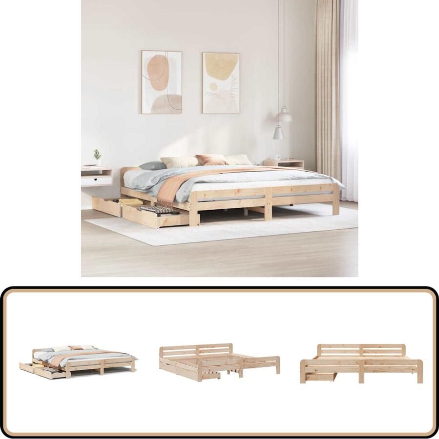 VidaXL Bedframe Massief Grenenhout 180x200 cm Massief Houten Bed Houten Bedframe Tweepersoons Bed Boxspring Bed Stapelbare Bedbodems
