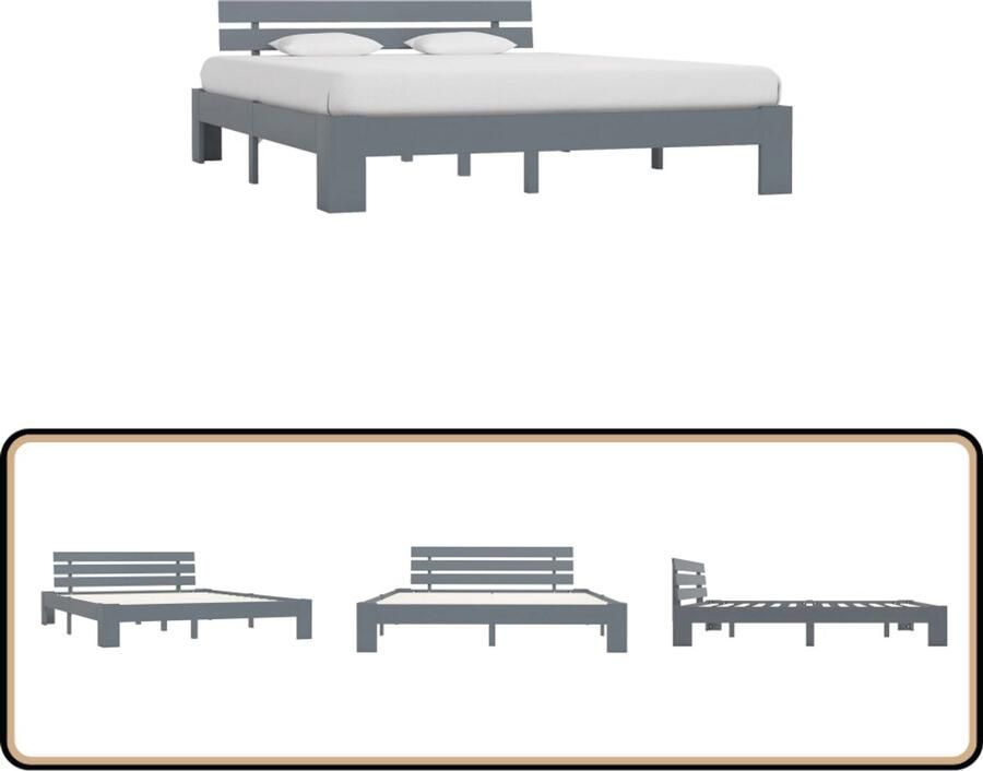 VidaXL Bedframe Massief Grenenhout 180x200 cm Massieve Houten Bedframe Grijs Bedframe Tweepersoons Bed Bedframe 180x200 Modern Bedframe