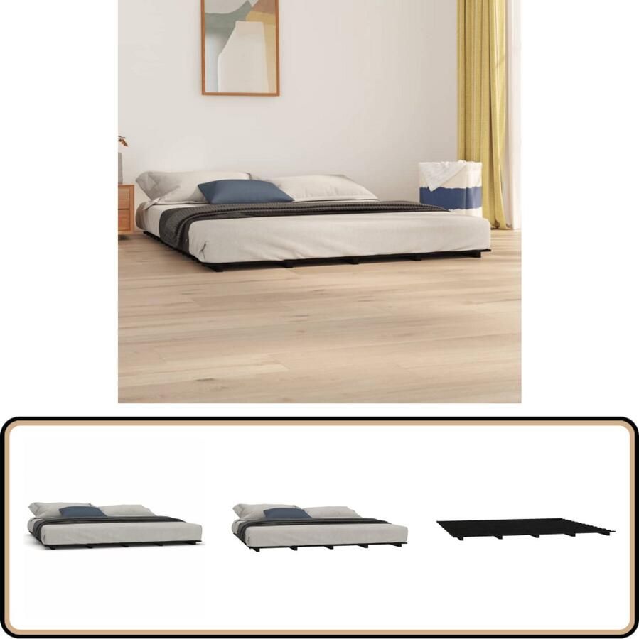 VidaXL Bedframe Massief Grenenhout 180x200 cm Zwart Houten Bedframe Massief Grenenhout Zwarte Bedframe Tweepersoons Bed King Size Bed Boxspring Bed Stapelbare Bed