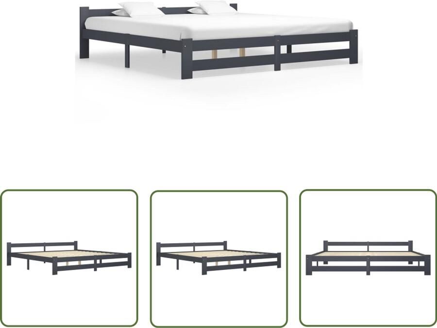 VidaXL Bedframe Massief Grenenhout 200x200 cm Donkergrijs Massief Houten Bed Frame Grenenhout Bed Frame Donker Grijs Bed Frame Tweepersoons Bed Frame Slaapcomfort Bedstelling - Foto 2