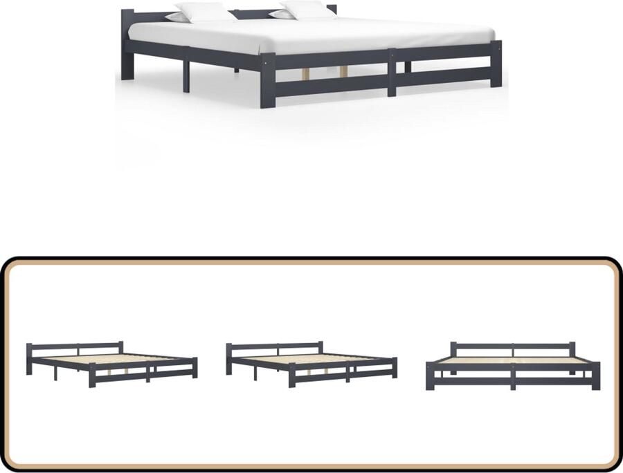 VidaXL Bedframe Massief Grenenhout 200x200 cm Donkergrijs Massief Houten Bed Frame Grenenhout Bed Frame Donker Grijs Bed Frame Tweepersoons Bed Frame Slaapcomfort Bedstelling