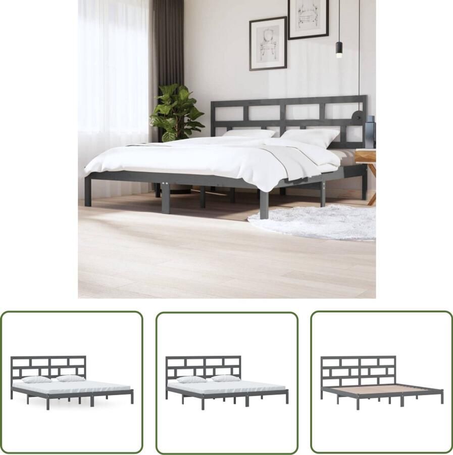 VidaXL Bedframe Massief Grenenhout 200x200 cm Grijs Houten Bed Frame Bed Frame 200x200 Massief Hout Bed Modern Bed Frame Grieze Bed Frame