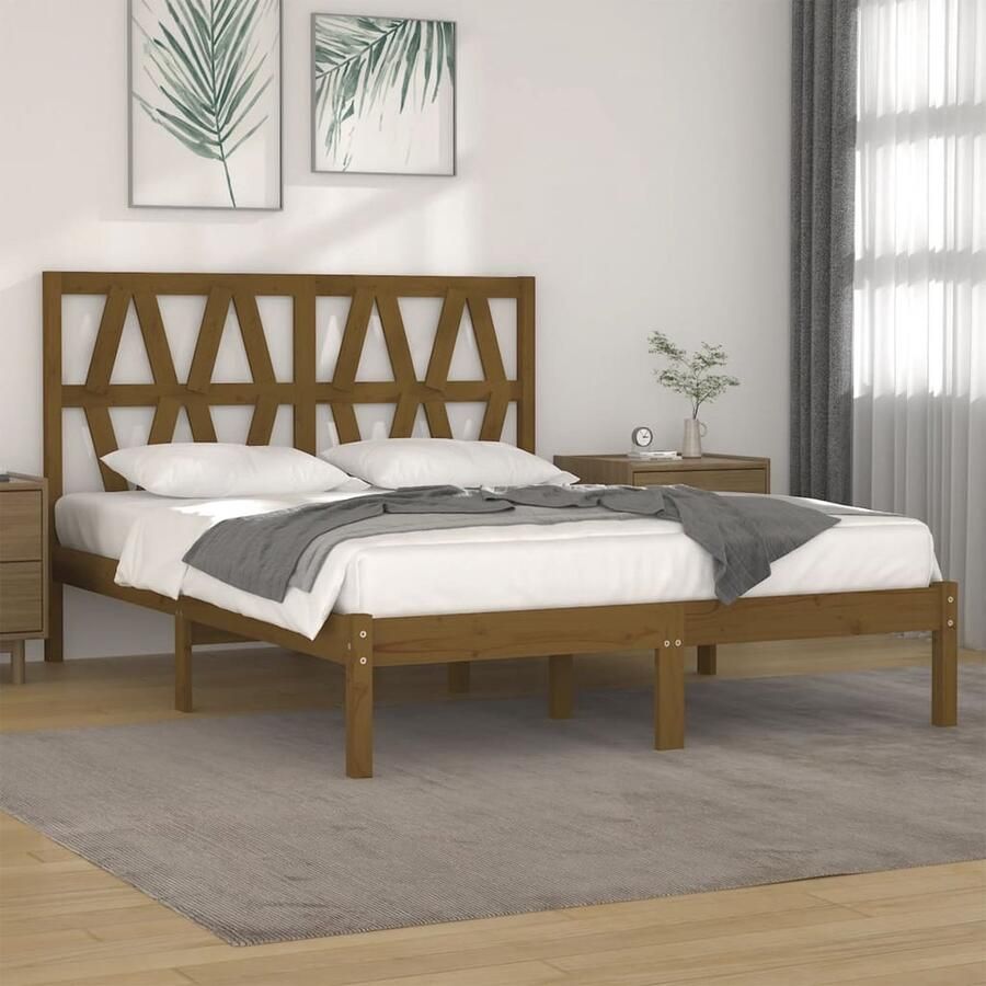 VidaXL Bedframe Massief Grenenhout 200x200 cm Honingbruin Klassieke Houten Bedframe Grenenhouten Bed Massief Hout Bed Tweepersoons Bed Bedframe 200x200 Hoofdbord Vintage Bed Landelijk Bed - Foto 2