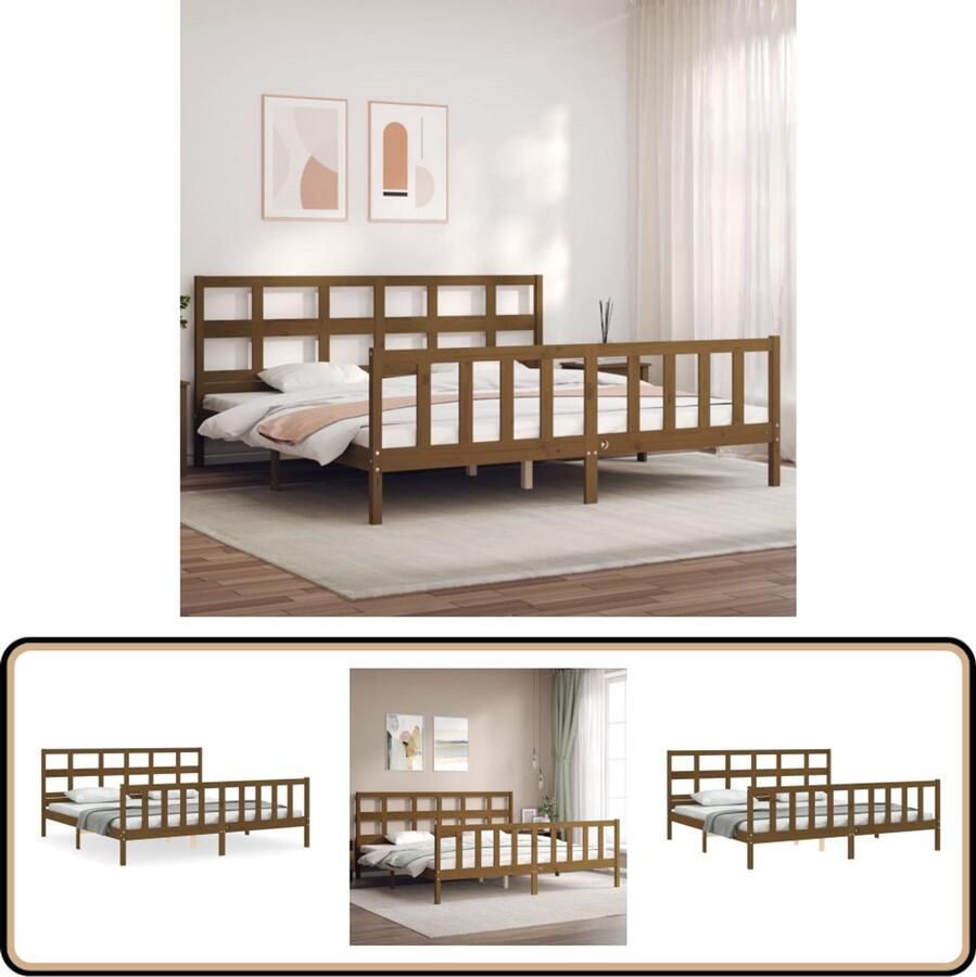 VidaXL Bedframe Massief Grenenhout 200x200 cm Honingbruin Massief Hout Bed Grenenhouten Bed Tweepersoons Bed Hoofd- En Voetbord Boxspring Frame