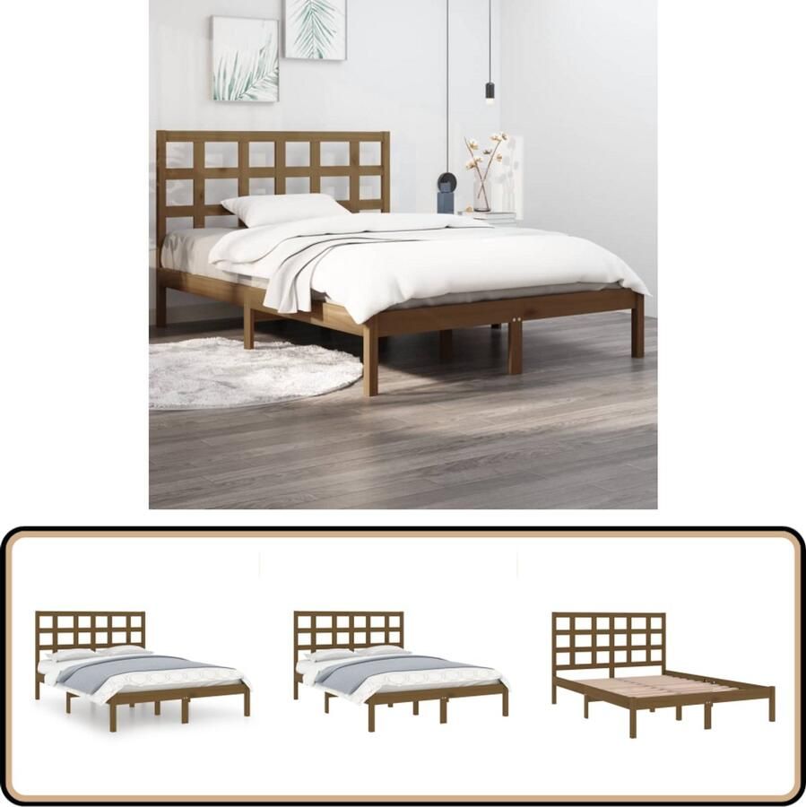VidaXL Bedframe Massief Grenenhout 200x200 cm Honingbruin Massief Houten Bedframe Honingbruine Bedstelling Tweepersoons Bed Boxspring Bed Frame