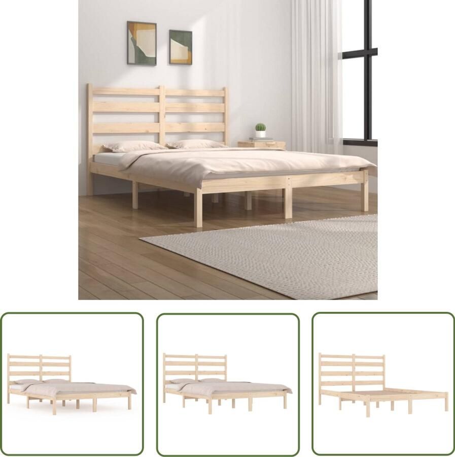 VidaXL Bedframe Massief Grenenhout 200x200 cm Houten Bed Frame Massief Grenenhout Boxspring Bed Tweepersoons Bed King Size Bed Slaapcomfort Bedstee