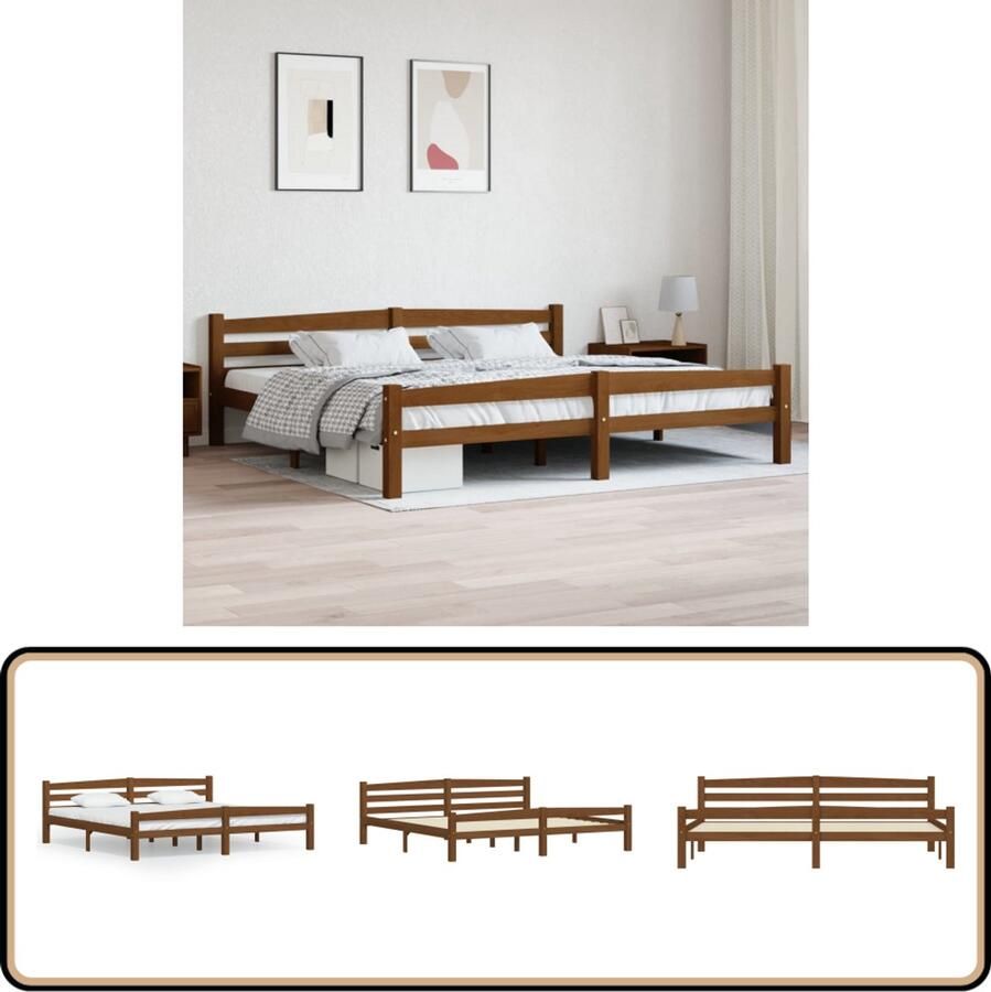 VidaXL Bedframe Massief Grenenhout 200x200 cm Houten Bed Frame Tweepersoons Bed Grenenhout Bed Honingbruin Bed Modern Bed Design Bed Slaapcomfort Luxe Bed Stapelbare Bedden Boxspring Bed