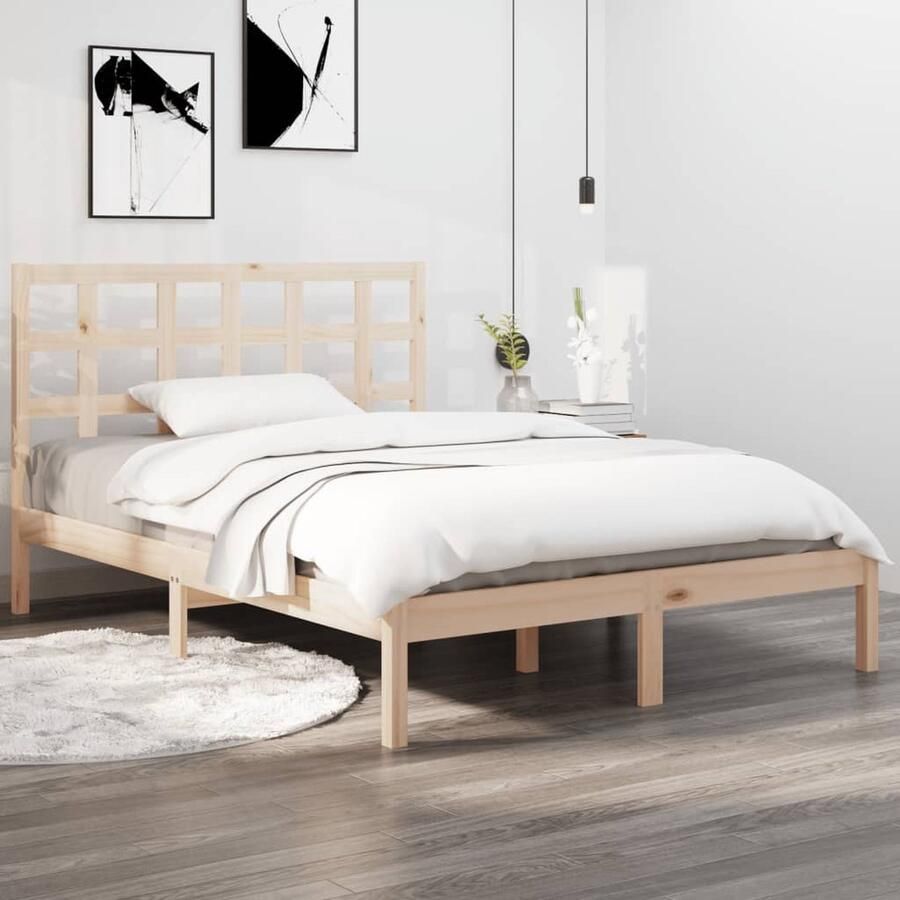 VidaXL Bedframe Massief Grenenhout 200x200 cm Klassieke Bed Grenenhouten Bed Hout Bed Tweepersoons Bed King Size Bed Boxspring Bed Stapelbare Bedden Bed Met Hoofdbord - Foto 2