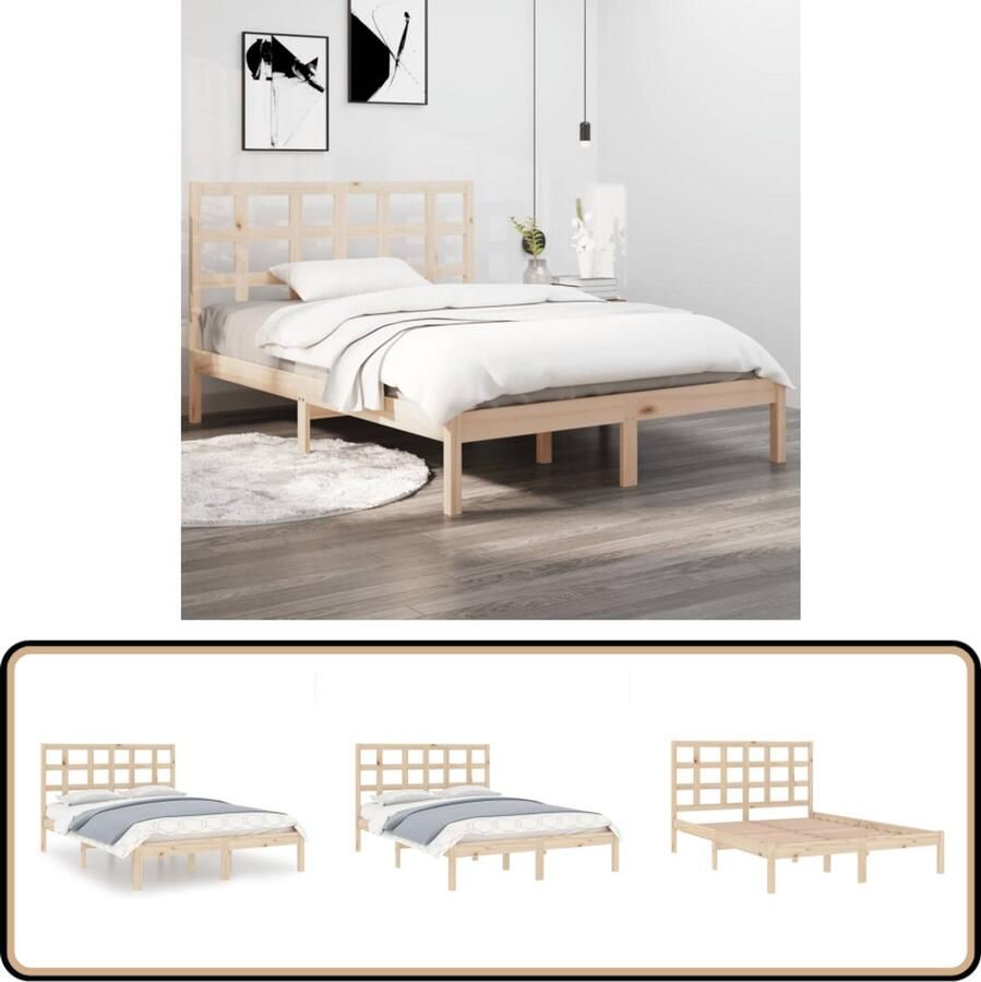VidaXL Bedframe Massief Grenenhout 200x200 cm Klassieke Bed Grenenhouten Bed Hout Bed Tweepersoons Bed King Size Bed Boxspring Bed Stapelbare Bedden Bed Met Hoofdbord