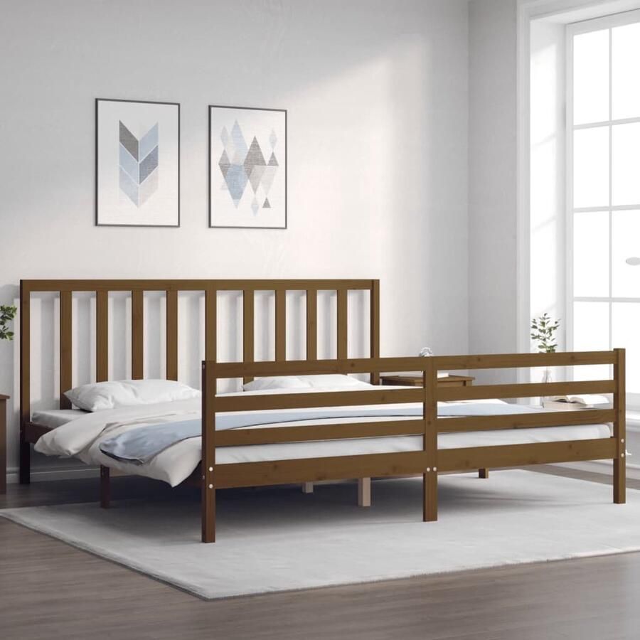 VidaXL Bedframe Massief Grenenhout 200x200 cm Massief Grenenhouten Bed Hoofd- En Voetbord Lattenbodem Tweepersoonsbed Honigbruin Bed Bedroom Furniture Wooden Bed - Foto 2