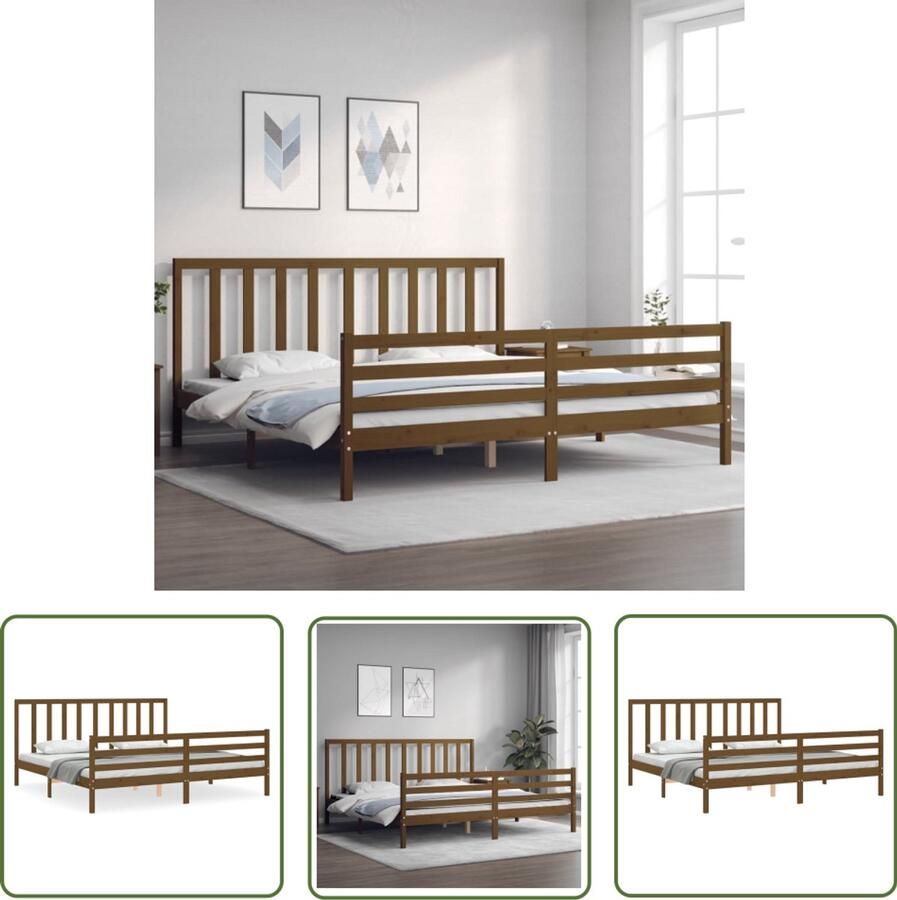 VidaXL Bedframe Massief Grenenhout 200x200 cm Massief Grenenhouten Bed Hoofd- En Voetbord Lattenbodem Tweepersoonsbed Honigbruin Bed Bedroom Furniture Wooden Bed