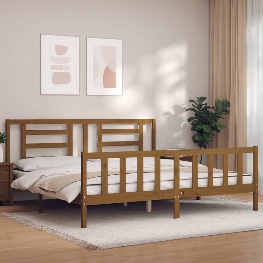 VidaXL Bedframe Massief Grenenhout 200x200 cm Massief Hout Bed Frame Grenenhout Bed Tweepersoons Bed Honigbruin Bed Boxspring Bed Slaapkamer Meubels - Foto 2