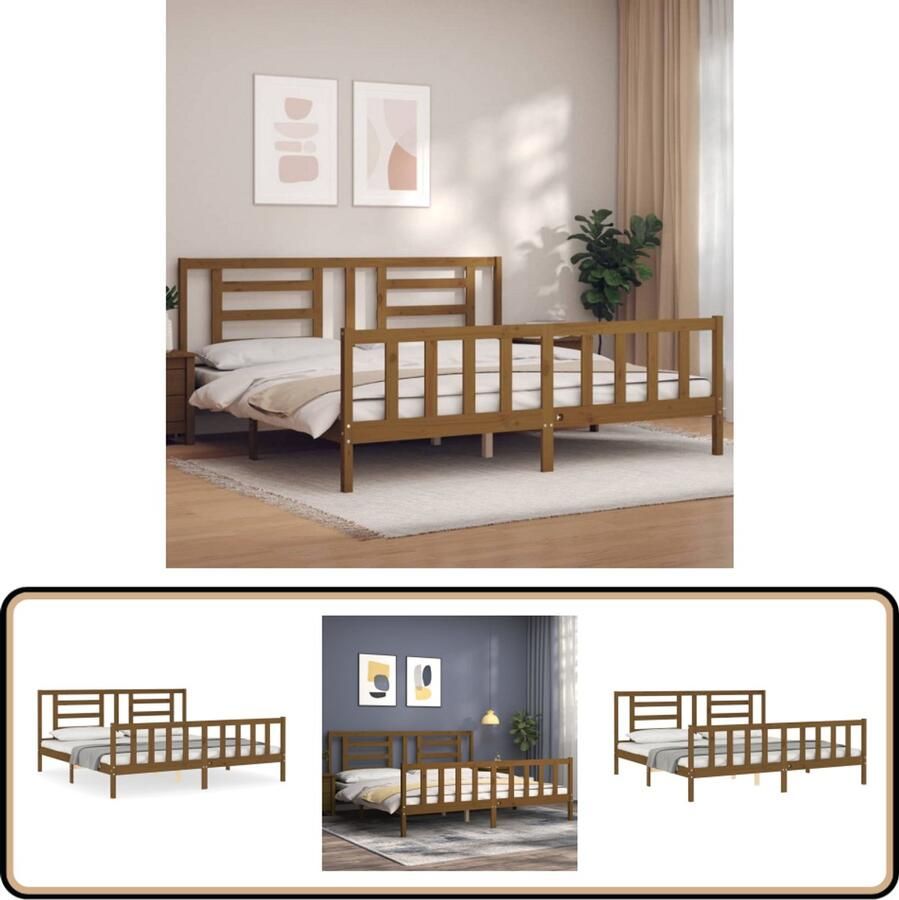 VidaXL Bedframe Massief Grenenhout 200x200 cm Massief Hout Bed Frame Grenenhout Bed Tweepersoons Bed Honigbruin Bed Boxspring Bed Slaapkamer Meubels