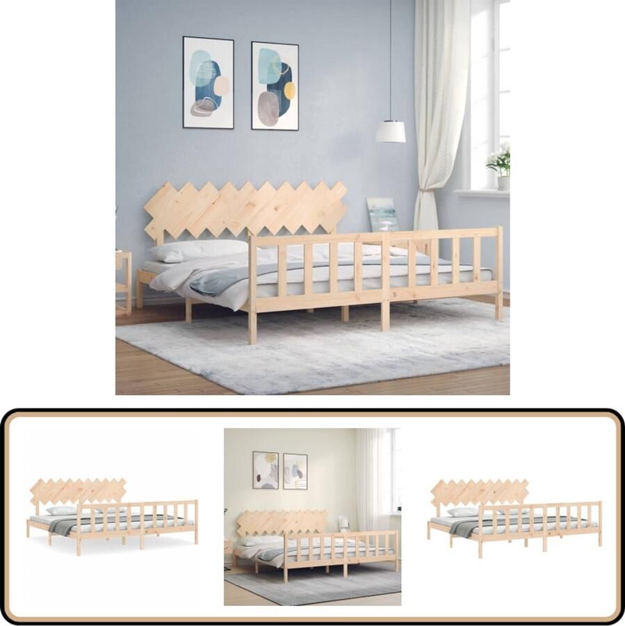 VidaXL Bedframe massief grenenhout 200x200 cm Massief Hout Bed Frame Grenenhouten Bed Houten Bed Tweepersoons Bed Boxspring Bed Met Hoofdbord