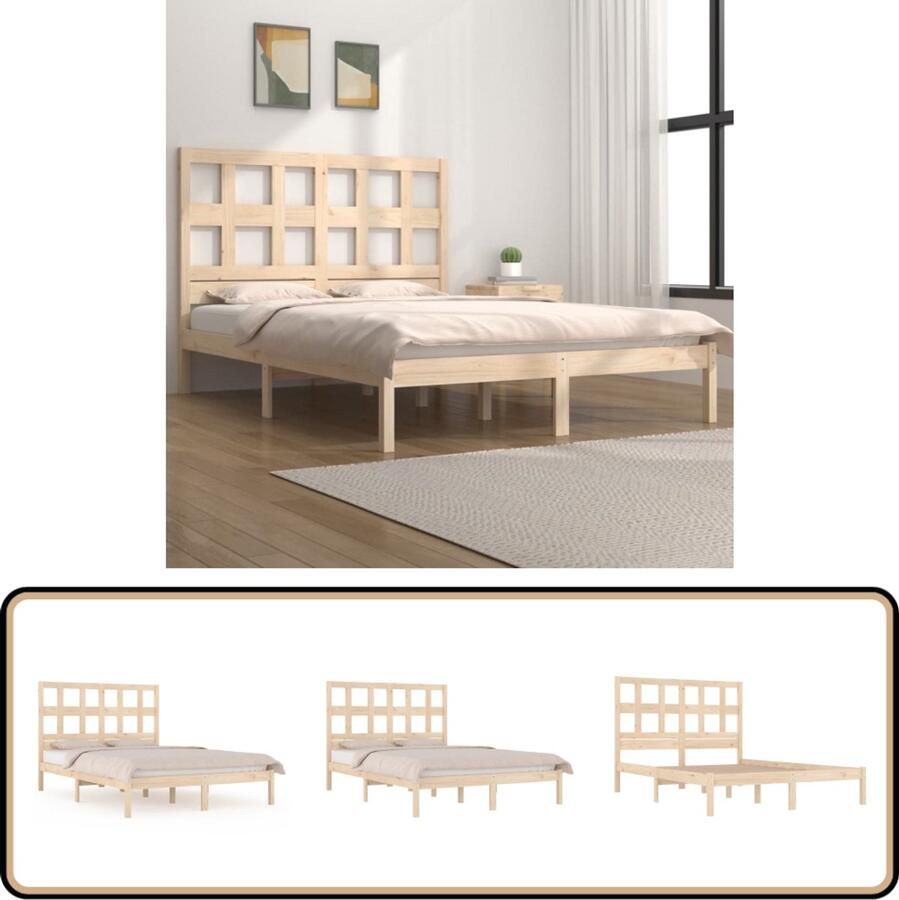 VidaXL Bedframe Massief Grenenhout 200x200 cm Massief Hout Bed King Size Bed Rustiek Design Bed Grenenhout Bed Tweepersoons Bed