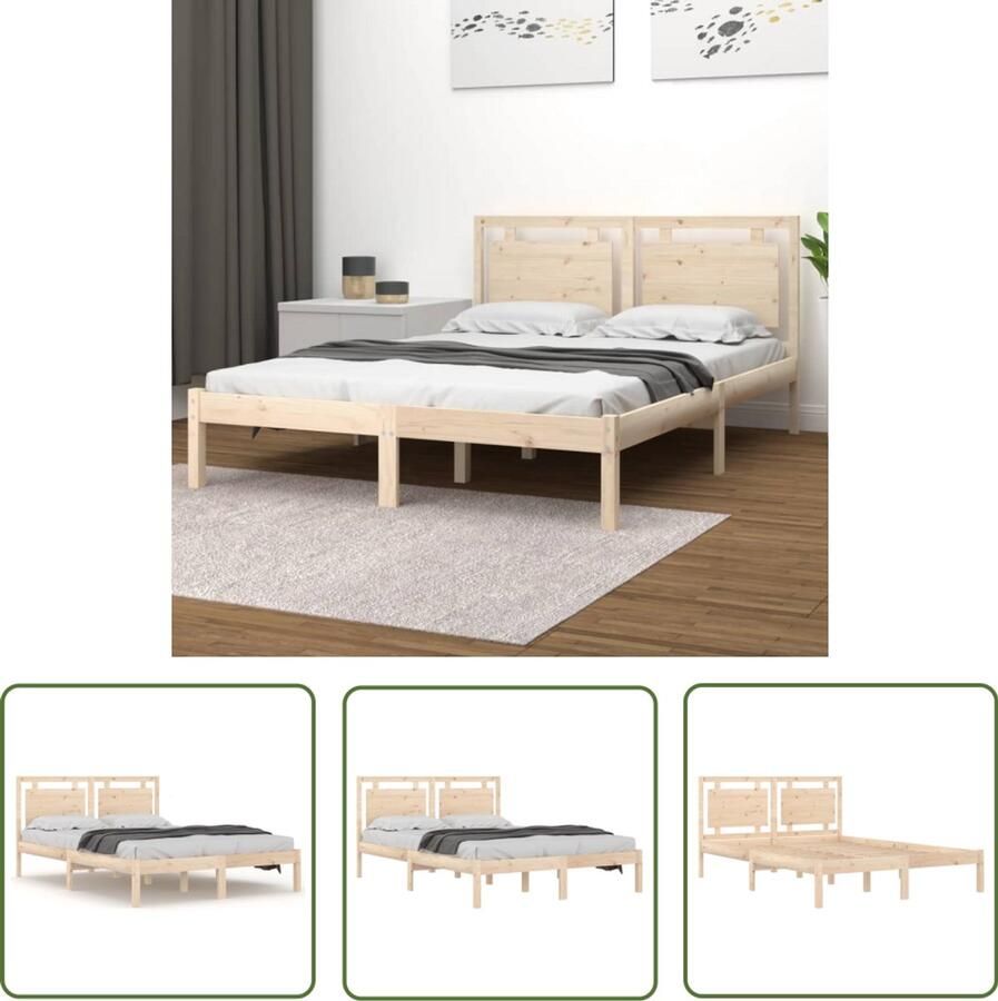 The Living Store Bedframe Massief Grenenhout Onbehandeld Multiplex Lattenbodem 205.5 x 205.5 cm Geschikt voor 200 x 200 cm Matras Massief Houten Bed Grenenhouten Bed Tweepersoons Bed King Size Bed Bedframe - Foto 2