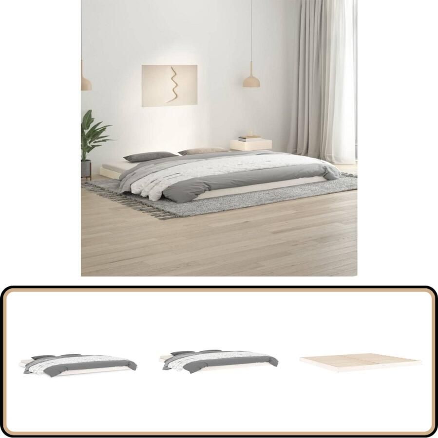 VidaXL Bedframe Massief Grenenhout 200x200 cm Wit Houten Bedframe Massief Grenenhout Wit Bedframe Tweepersoons Bed Modern Bedframe