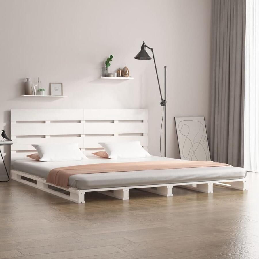 VidaXL Bedframe Massief Grenenhout 200x200 cm Wit Klassieke Bedden Houten Bed Tweepersoonsbed Grenenhouten Bed Wit Bed