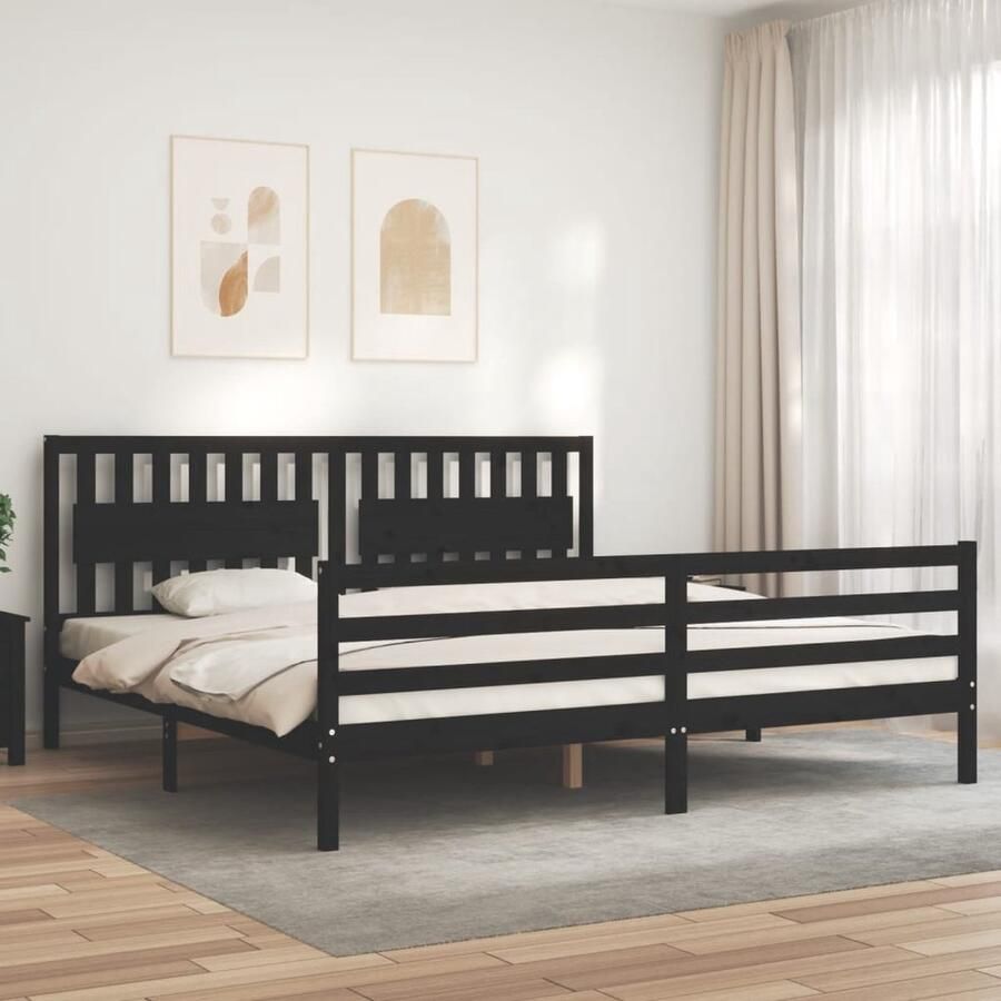 VidaXL Bedframe Massief Grenenhout 200x200 cm Zwart Massief Hout Bed Frame Grenenhout Bed Zwart Bed Tweepersoons Bed Boxspring Bed King Size Bed Stapelbare Bedden - Foto 2