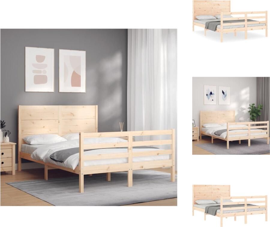 VidaXL Bedframe Massief Grenenhout 205.5 x 125.5 x 100 cm Multiplex lattenbodem Functioneel hoofd- en voeteneinde Geschatelijke matras- 120 x 200 cm Onbehandeld massief grenenhout Bed