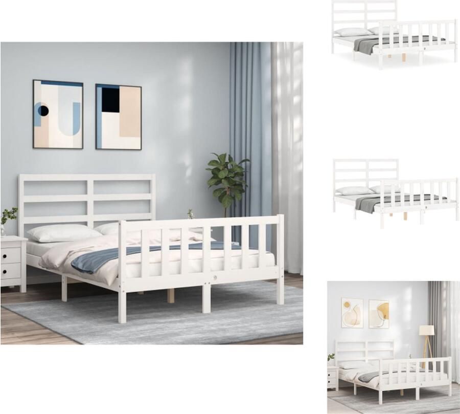 VidaXL Bedframe Bedframes Bed Tweepersoonsbed Bedframe met hoofdbord massief hout wit 120x200 cm - Foto 2