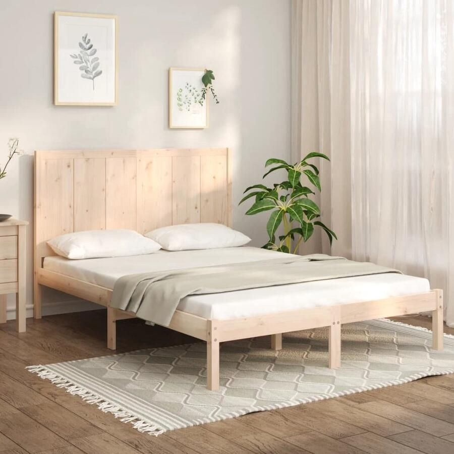 VidaXL Bedframe Grenenhout 195.5 x 125.5 x 31 cm Massief Rustieke uitstraling Bed