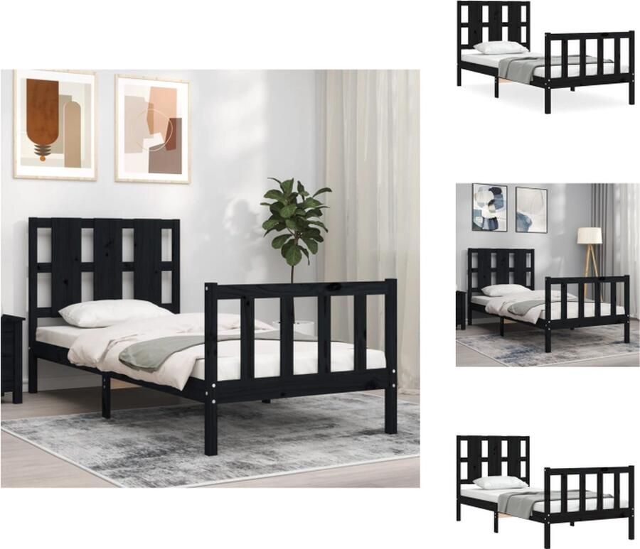 VidaXL Bedframe Massief grenenhout 205.5 x 95.5 x 100 cm Zwart Bed