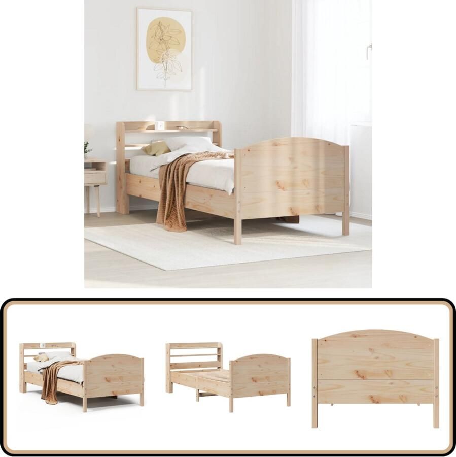 VidaXL Bedframe Massief Grenenhout 75x190 cm Bed Frame Houten Bed Enkelbed Slaapkamer Meubels Bed