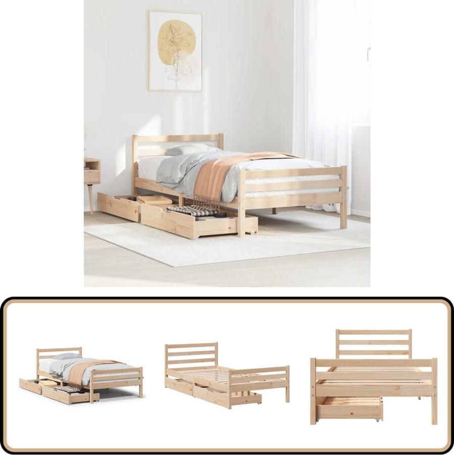 VidaXL Bedframe Massief Grenenhout 75x190 cm Bed Frame Houten Bed Enkelbed Slaapkamer Meubels Bed