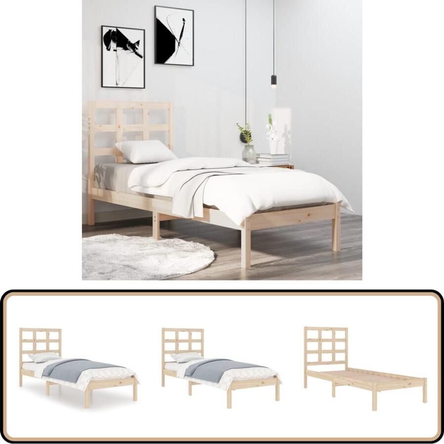 VidaXL Bedframe Massief Grenenhout 75x190 cm Bedframe Houten Bed Enkel Bed Klein Tweepersoonsbed Rustic Bed