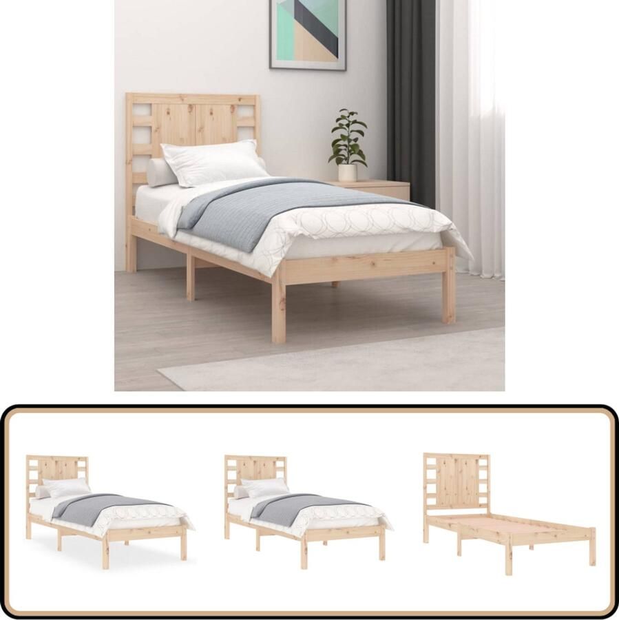 VidaXL Bedframe Massief Grenenhout 75x190 cm Houten Bed Frame Grenenhout Bed Tweepersoons Bed Enkelbed Klein Single Bed