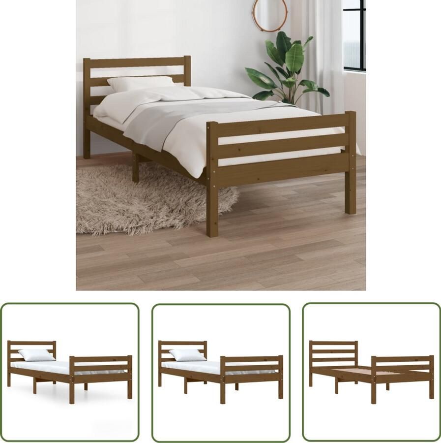 VidaXL Bedframe Massief Grenenhout 75x190 cm Houten Bedframe Eenpersoonsbed Massief Grenenhout Honingbruin Modern Design Stabiel Bedframe Comfort Klein Ruimte
