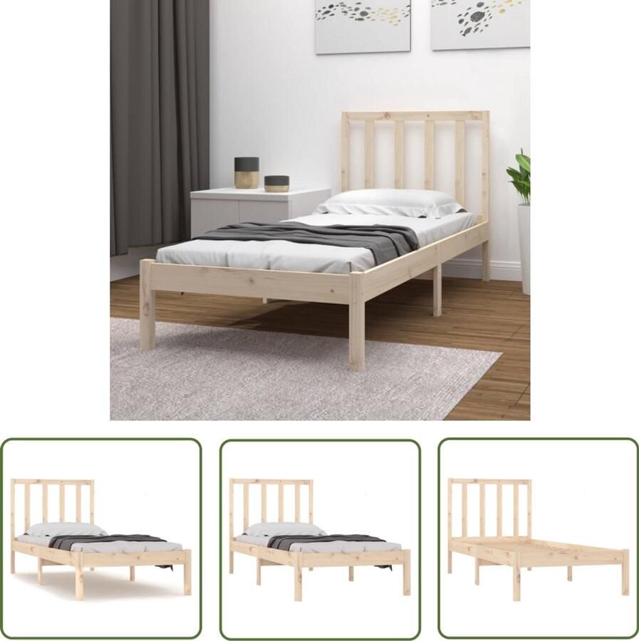VidaXL Bedframe Massief Grenenhout 75x190 cm Houten Bedframe Grenenhout Bedframe Enkel Bed Klein Tweepersoonsbed Slaapkamer Meubels Bed Met Hoofdbord