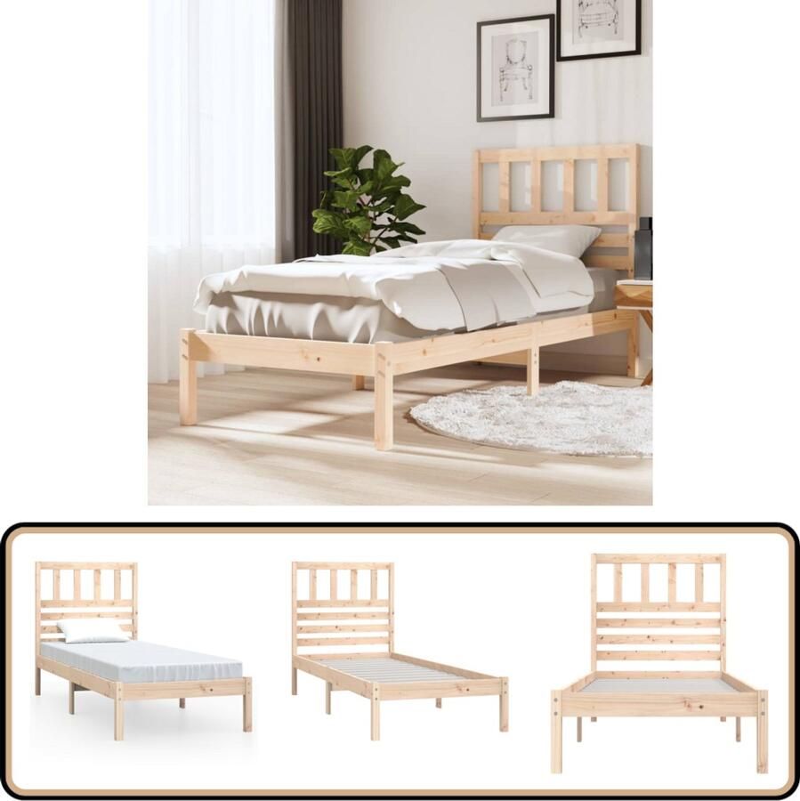 VidaXL Bedframe Massief Grenenhout 75x190 cm Houten Bedframe Massief Grenenhout Bedframe Bruin Tweepersoons Bed Klein Enkel Bed