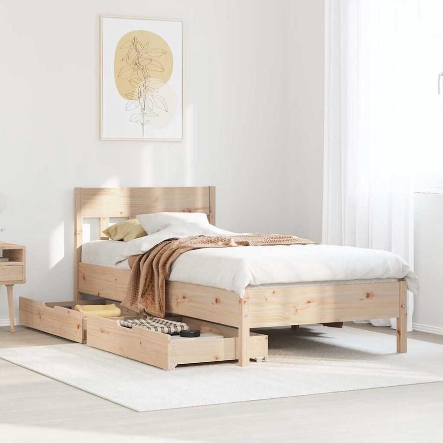 VidaXL Bedframe Massief Grenenhout 75x190 cm Inclusief Lades