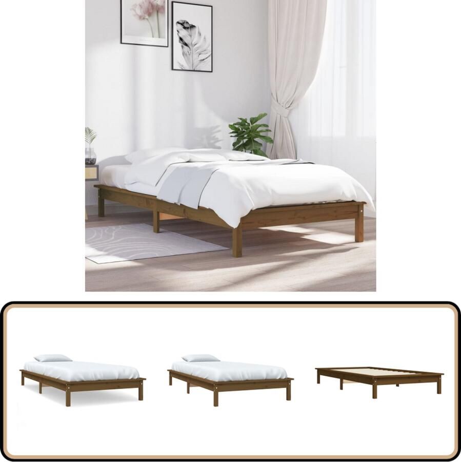 VidaXL Bedframe Massief Grenenhout 75x190 cm Klassieke Bed Houten Bed Grenenhouten Bed Enkel Bed Klein Tweepersoonsbed Bed Frame Hoofdeinde Bed Boxspring Bed Stapelbare Bedden