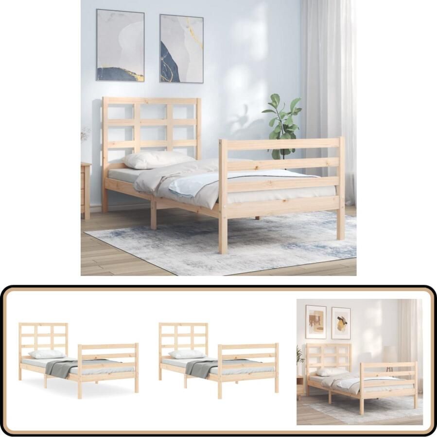 VidaXL Bedframe Massief Grenenhout 75x190 cm Massief Houten Bed Grenenhouten Bed Tweepersoonsbed Bed Frame Bedbank Slaapkamer Meubels Slaapcomfort