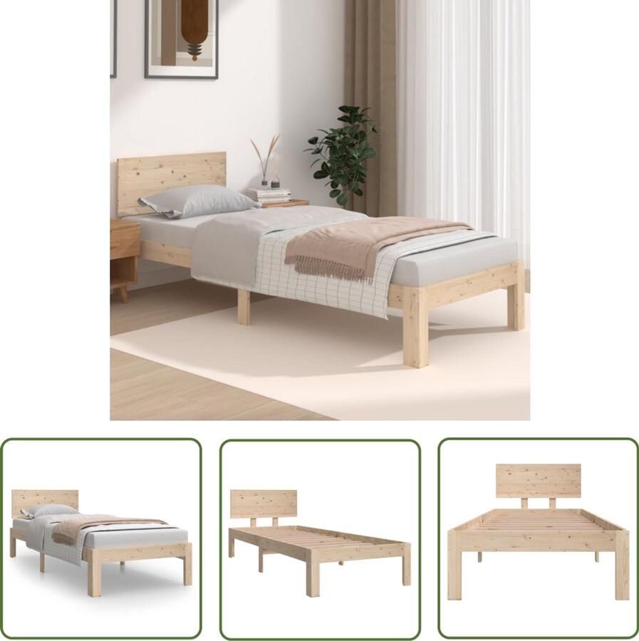 VidaXL Bedframe Massief Grenenhout 75x190 cm Massief Houten Bedframe Grenenhouten Bed Modern Bed Enkel Bed Klein Tweepersoonsbed Stapelbare Bedden Landelijke Stijl Vintage Bed