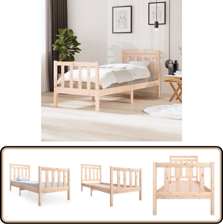VidaXL Bedframe Massief Grenenhout 75x190 cm Massief Houten Bedframe Houten Bed Enkel Bed Bedframe Bruin Bedframe 75x190