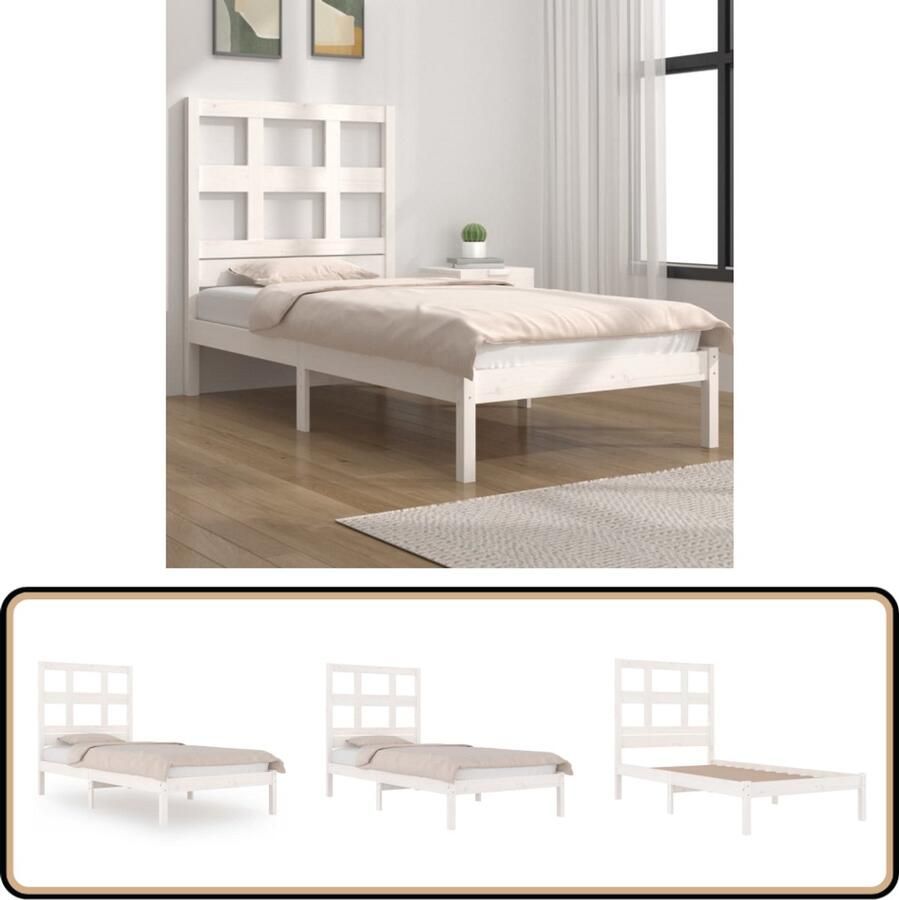VidaXL Bedframe Massief Grenenhout 75x190 cm Wit Houten Bedframe Massief Grenenhout Enkel Bed Witte Bedframe Modern Bed Design Bed Stapelbare Bed