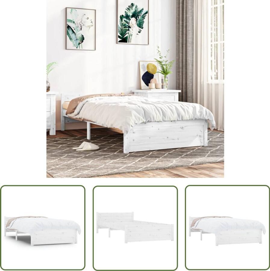 VidaXL Bedframe Massief grenenhout 75x190 cm Wit Massief Houten Bed Enkel Bed Wit Bed Klein Bed Modern Bed Stapelbaar Bed Budget Bed