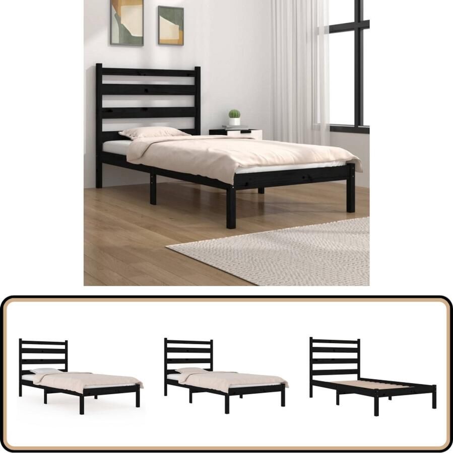 VidaXL Bedframe Massief Grenenhout 75x190 cm Zwart Klassieke Bed Frame Houten Bed Frame Grenenhouten Bed Frame Zwarte Bed Frame Tweepersoons Bed Frame