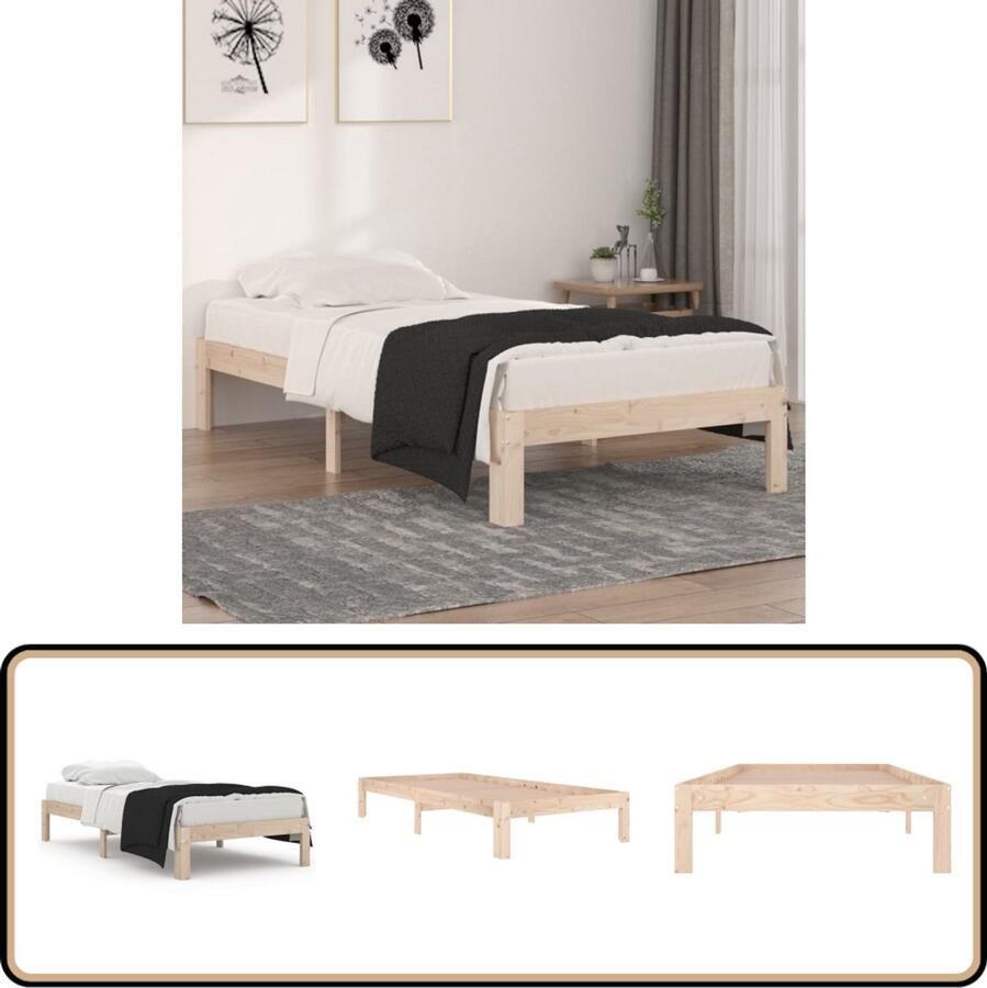 VidaXL Bedframe Massief Grenenhout 90x190 cm Houten Bed Enkelbed Massief Grenenhout Bedframe Eenpersoonsbed Modern Bed Klein Bed Budgetvriendelijk Bed